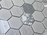 Multi Surface 2 in. Hexagon Bardiglio Gray Marble with Recycled Glass Mosaic Floor and Wall Tile for Backsplash Kitchen, Bathroom, Accent Wall